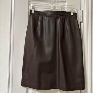 Saks Fifth Avenue Dark Brown Leather A-Line Skirt